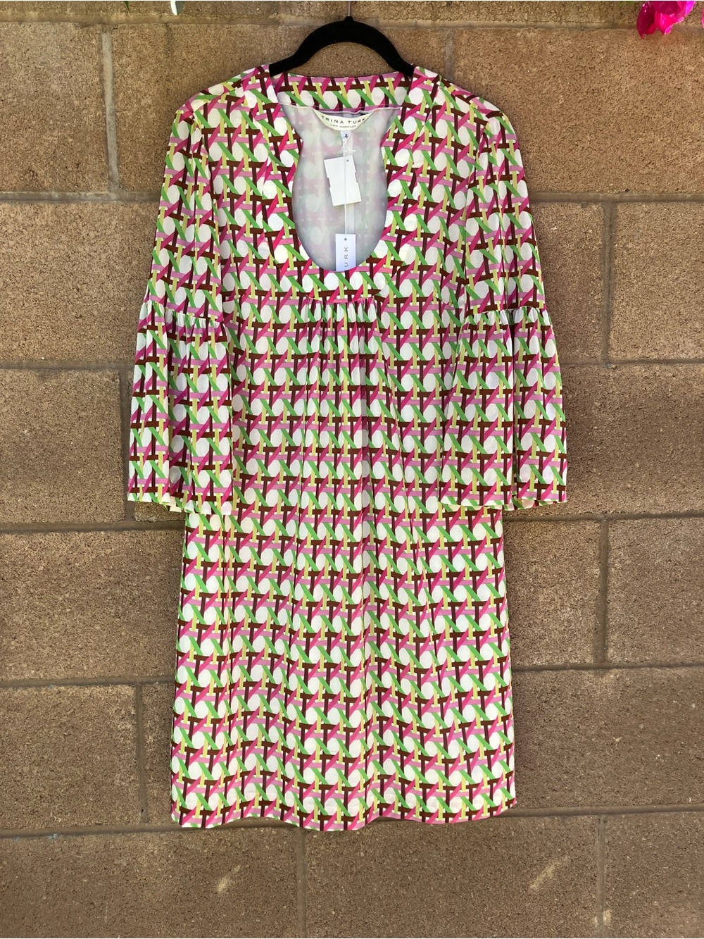 Trina Turk Bonita Pink & Green Geometric Print Scoop-Neck Mini Dress-Tunic